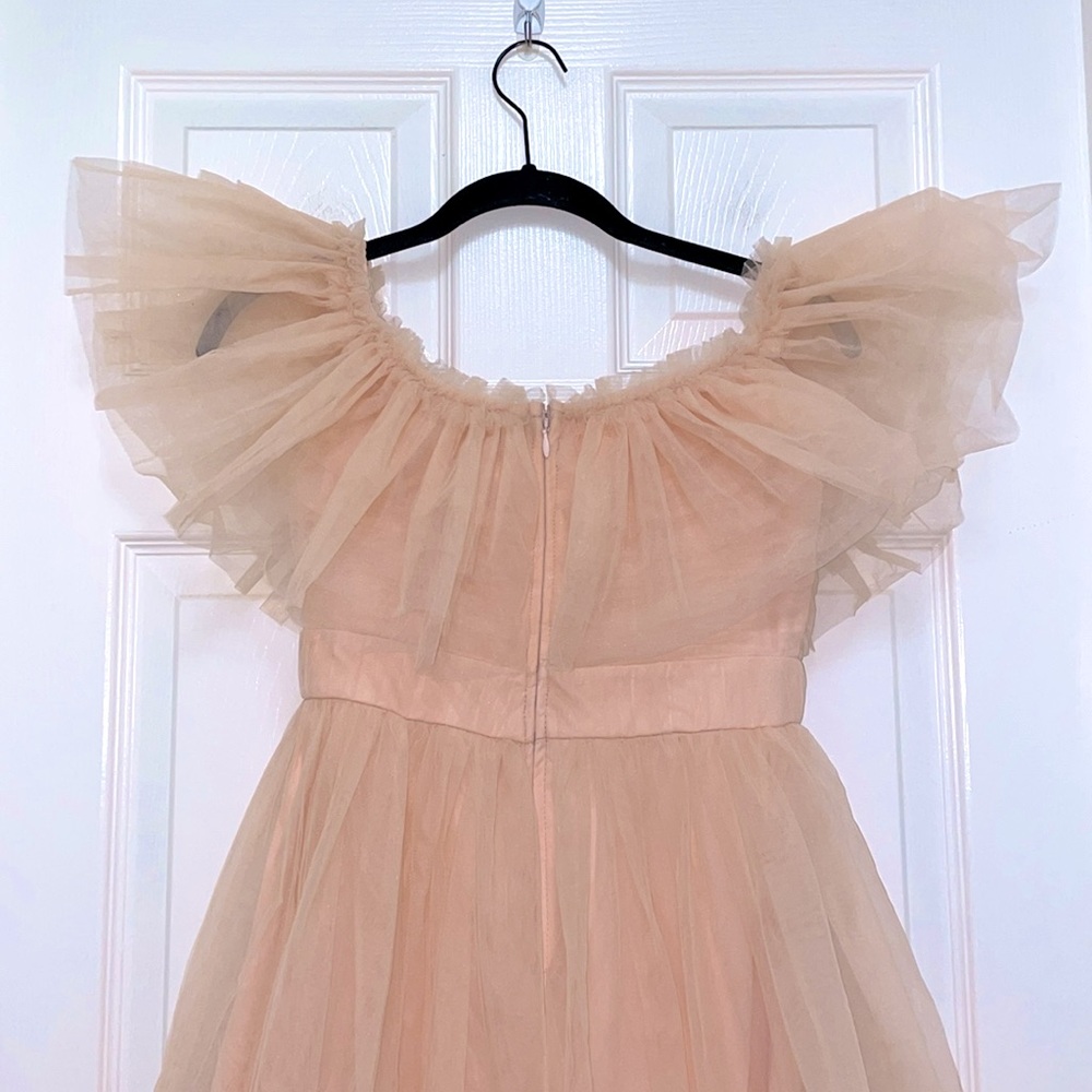 NWT Karen Millen Tulle Corseted Bardot Maxi Dress in Blush - Picture 9 of 11